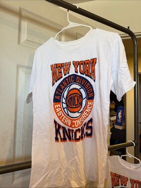 NBA New York Knicks White Tee with Orange & Blue Graphics